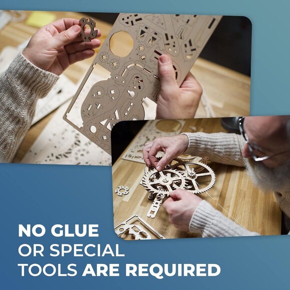 UGEARS Aero Clock 3D Wooden 300+ pcs Puzzle DIY Wood Puzzle Mechanical Kit Wall - Picture 9 of 15